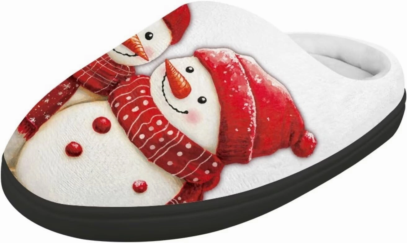 Christmas Plush Slippers for Kids Cozy Winter Warm Fuzzy Cotton Flannel House Slippers Breathable Anti-Skid Outdoor Slippers for Child US 9-15