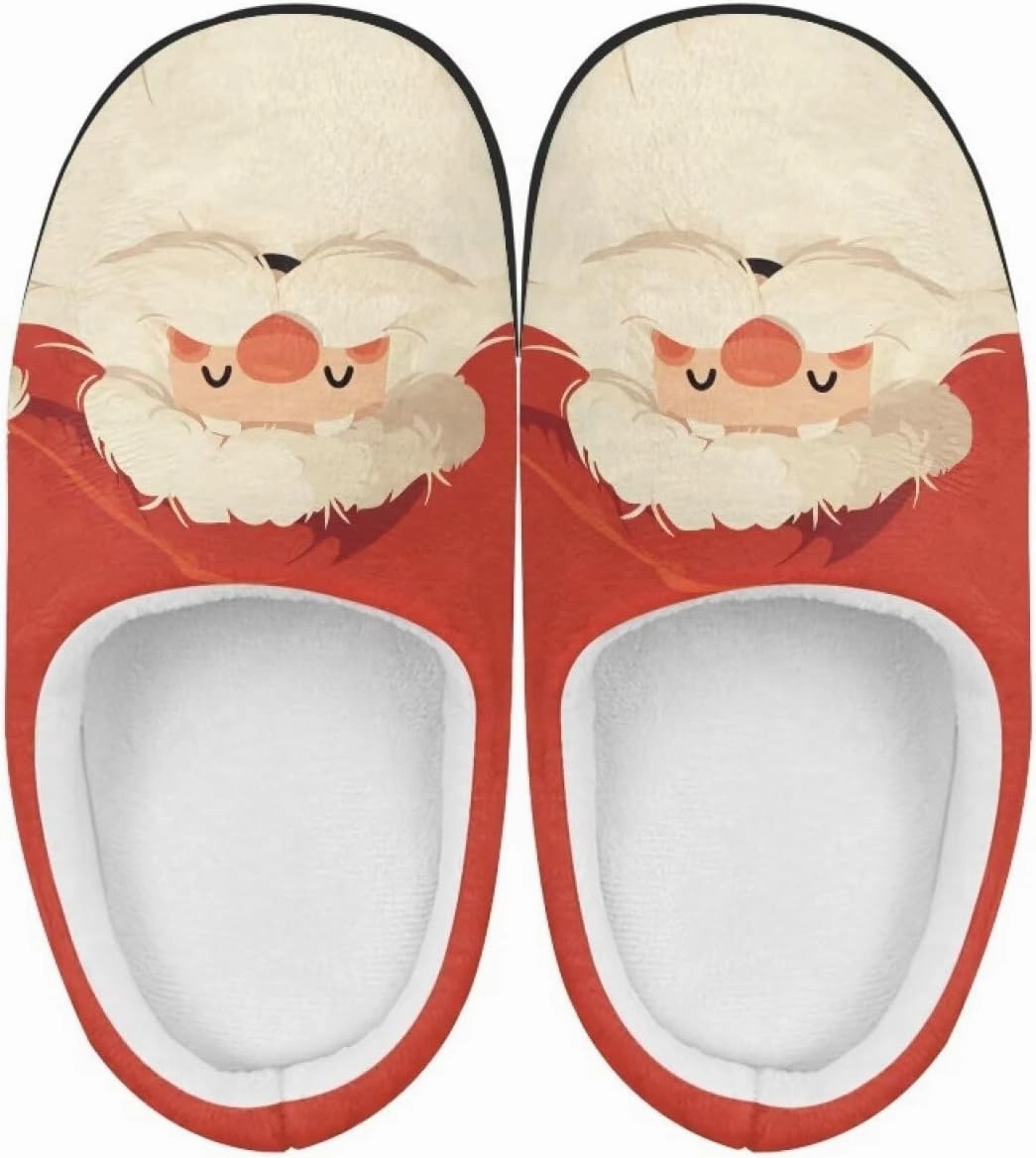 Christmas Plush Slippers for Kids Cozy Winter Warm Fuzzy Cotton Flannel House Slippers Breathable Anti-Skid Outdoor Slippers for Child US 9-15