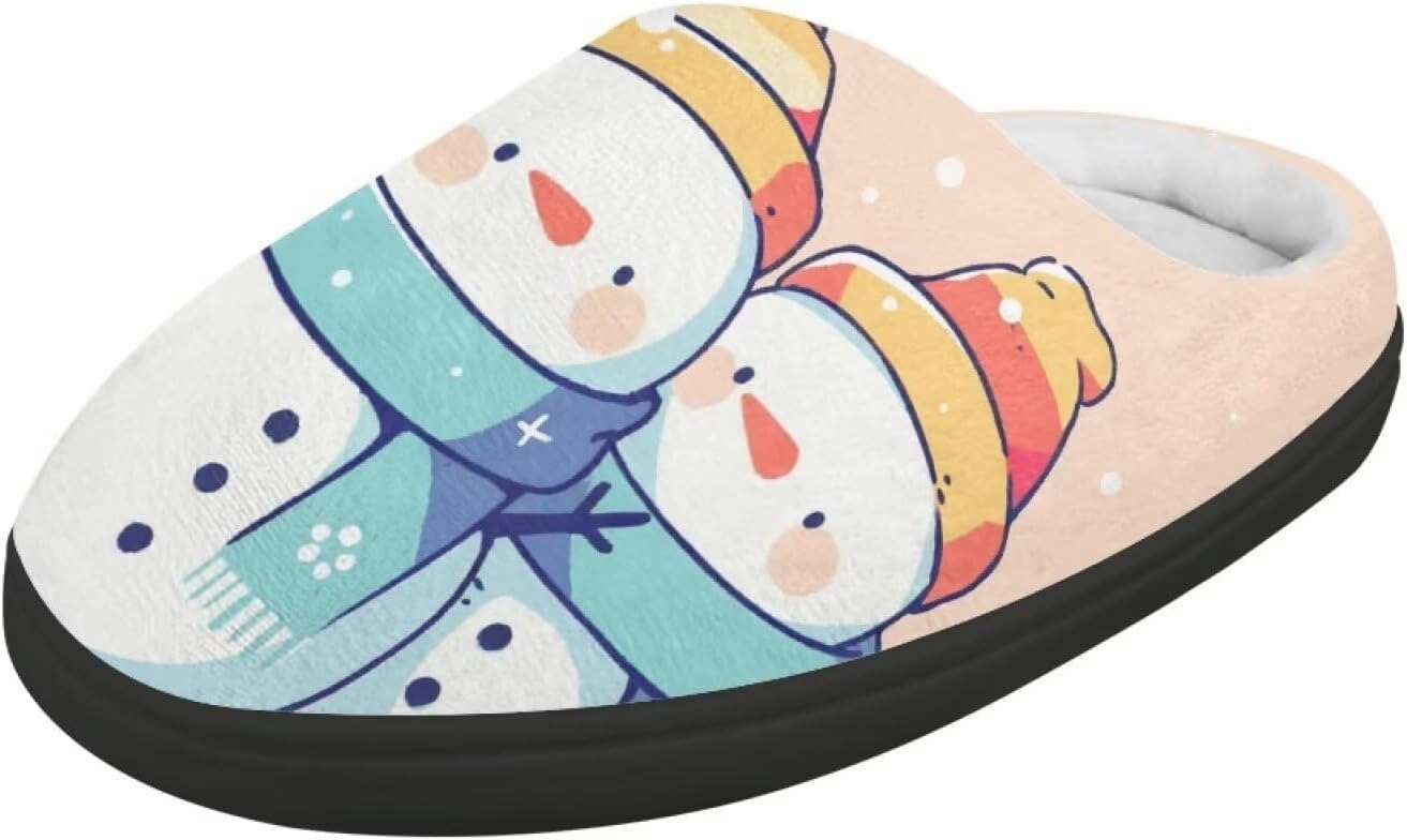 Christmas Plush Slippers for Kids Cozy Winter Warm Fuzzy Cotton Flannel House Slippers Breathable Anti-Skid Outdoor Slippers for Child US 9-15