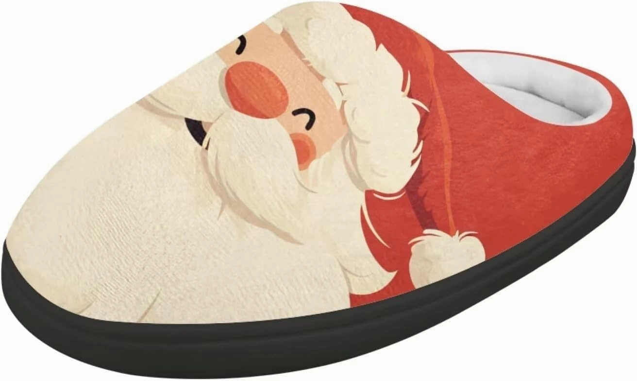 Christmas Plush Slippers for Kids Cozy Winter Warm Fuzzy Cotton Flannel House Slippers Breathable Anti-Skid Outdoor Slippers for Child US 9-15
