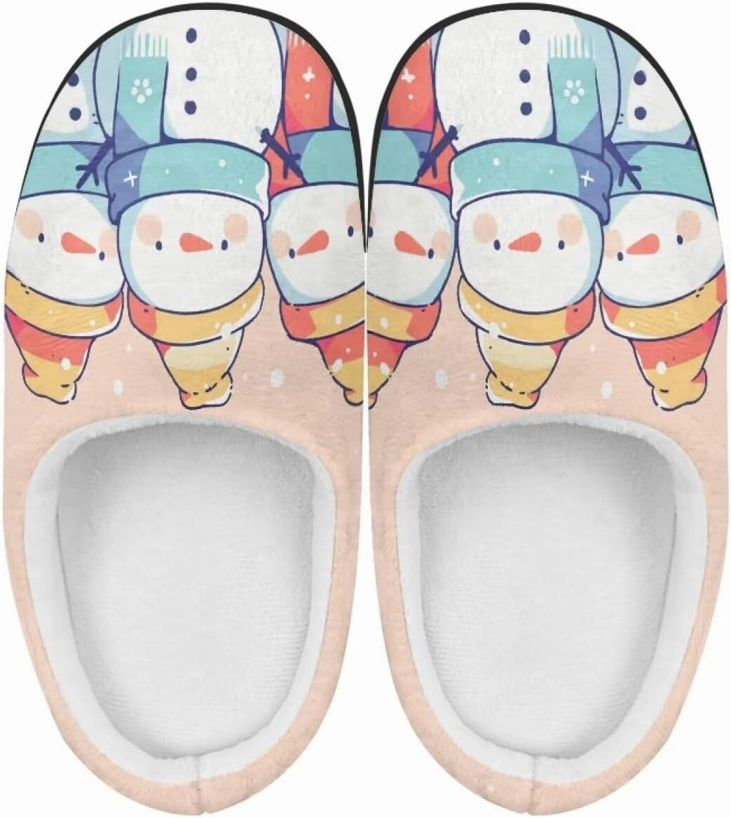 Christmas Plush Slippers for Kids Cozy Winter Warm Fuzzy Cotton Flannel House Slippers Breathable Anti-Skid Outdoor Slippers for Child US 9-15