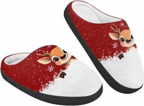 Christmas Plush Slippers for Kids Cozy Winter Warm Fuzzy Cotton Flannel House Slippers Breathable Anti-Skid Outdoor Slippers for Child US 9-15