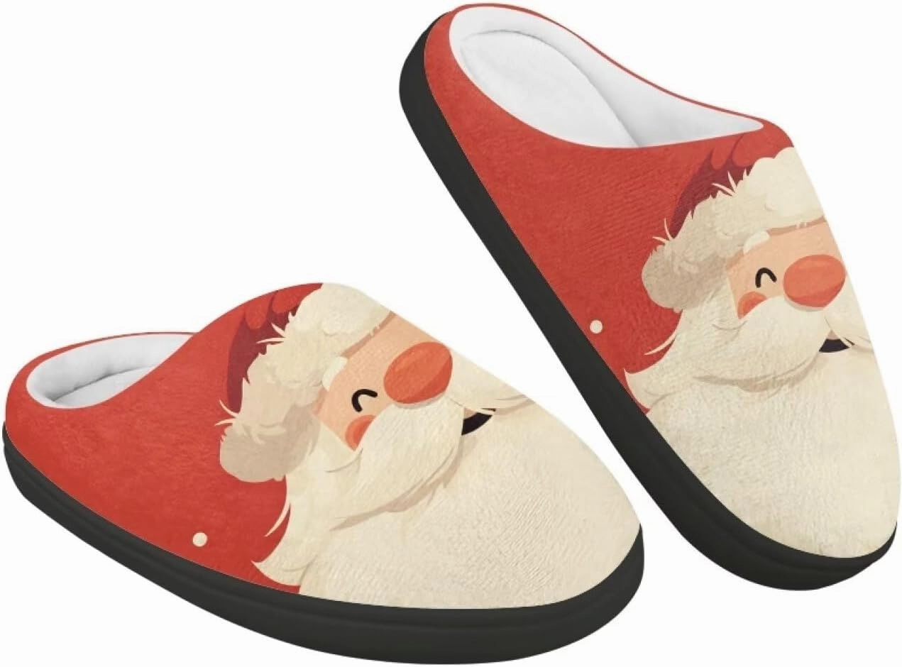 Christmas Plush Slippers for Kids Cozy Winter Warm Fuzzy Cotton Flannel House Slippers Breathable Anti-Skid Outdoor Slippers for Child US 9-15
