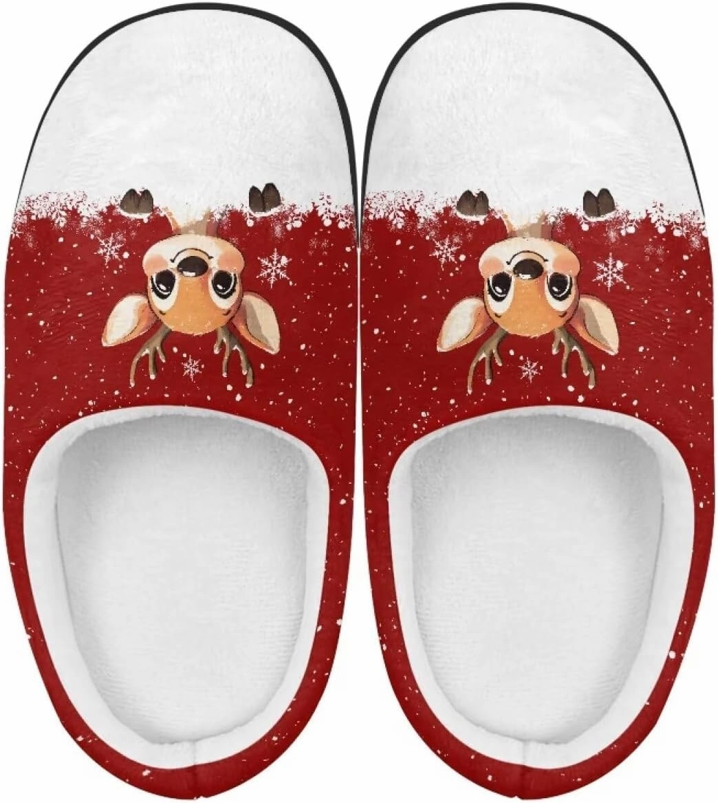 Christmas Plush Slippers for Kids Cozy Winter Warm Fuzzy Cotton Flannel House Slippers Breathable Anti-Skid Outdoor Slippers for Child US 9-15