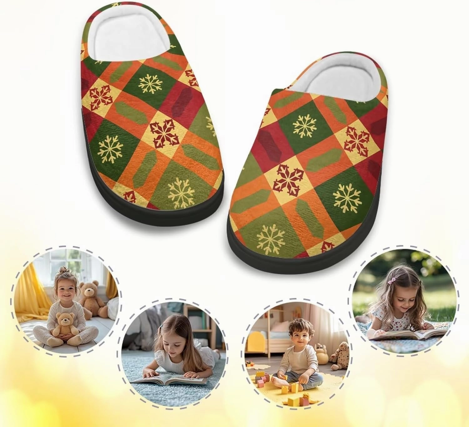 Christmas Plush Slippers for Kids Winter Warm Cozy Fluffy Breathable Cotton House Slippers Flannel Non-Slip Outdoor Slippers for Child US 9-15