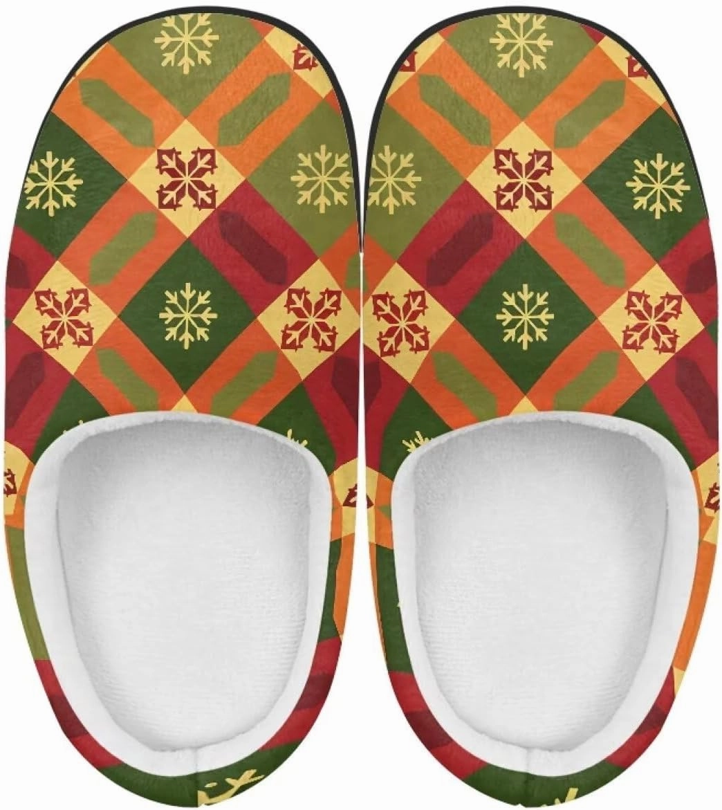 Christmas Plush Slippers for Kids Winter Warm Cozy Fluffy Breathable Cotton House Slippers Flannel Non-Slip Outdoor Slippers for Child US 9-15