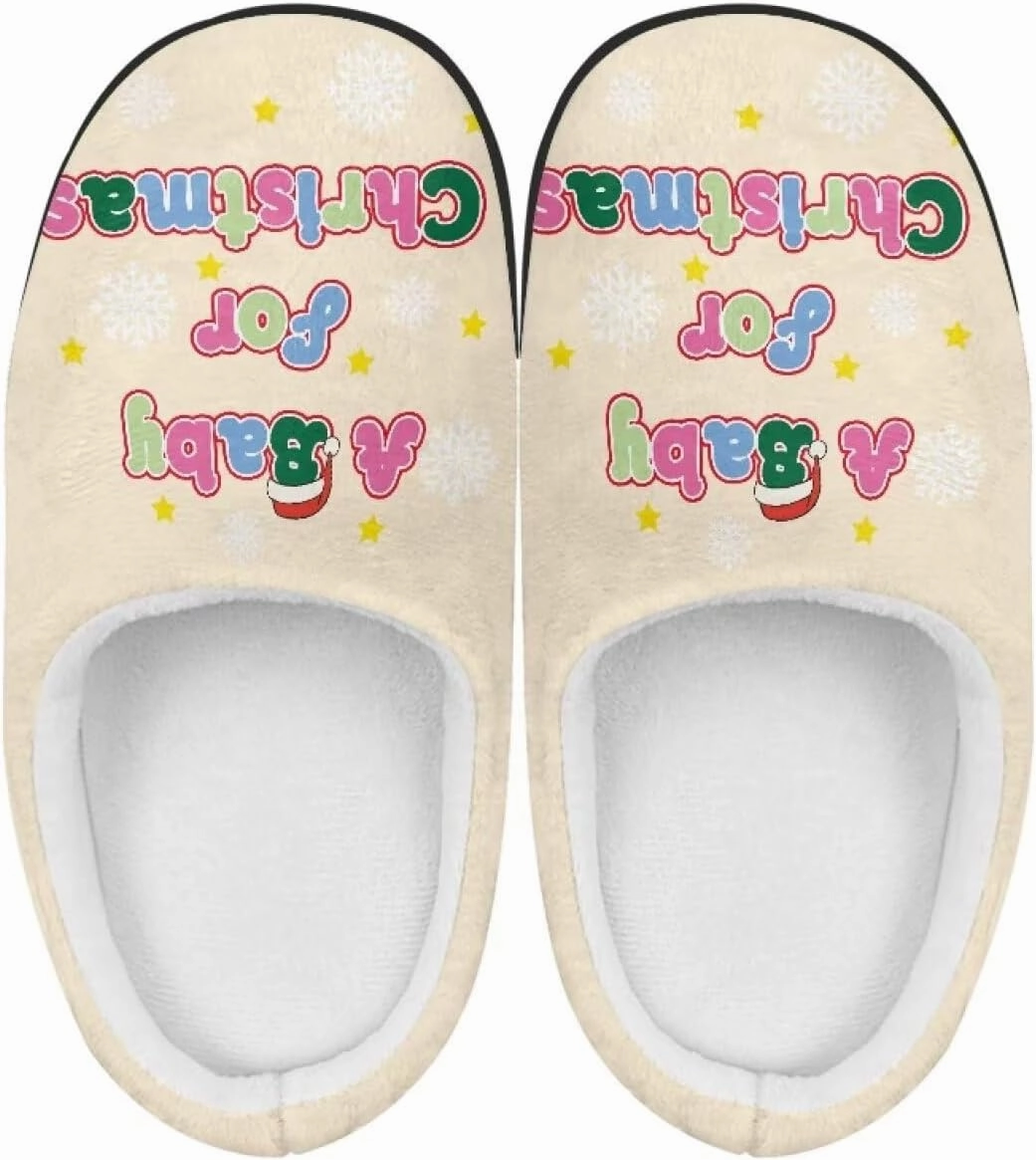 Christmas Plush Slippers for Kids Winter Warm Soft Flannel Cotton Slippers Furry Non-Slip House Outdoor Slippers for Child US 9-15
