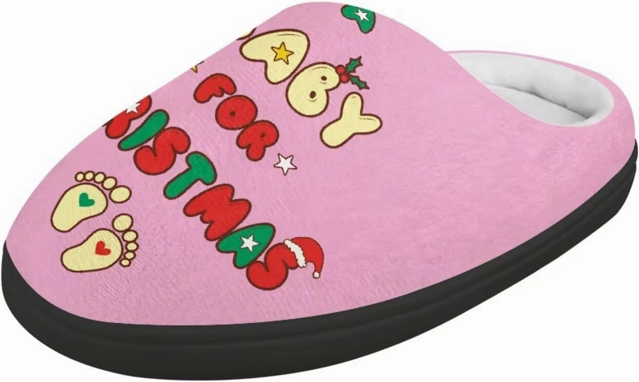 Christmas Plush Slippers for Kids Winter Warm Soft Flannel Cotton Slippers Furry Non-Slip House Outdoor Slippers for Child US 9-15