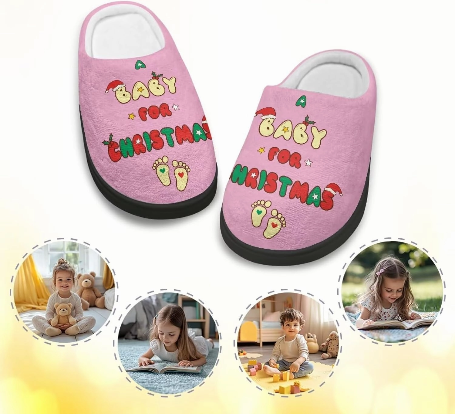 Christmas Plush Slippers for Kids Winter Warm Soft Flannel Cotton Slippers Furry Non-Slip House Outdoor Slippers for Child US 9-15