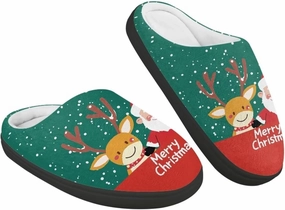 Christmas Plush Slippers for Kids Winter Warm Soft Flannel Cotton Slippers Furry Non-Slip House Outdoor Slippers for Child US 9-15
