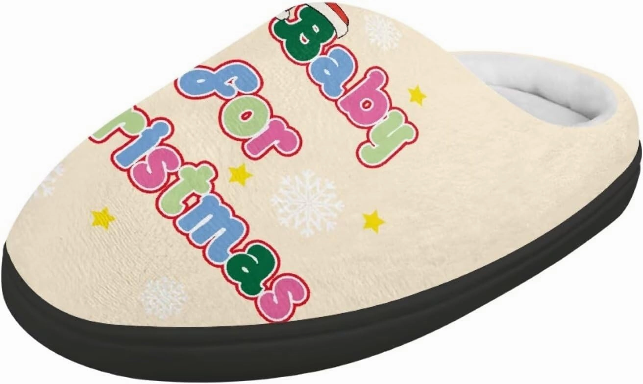 Christmas Plush Slippers for Kids Winter Warm Soft Flannel Cotton Slippers Furry Non-Slip House Outdoor Slippers for Child US 9-15