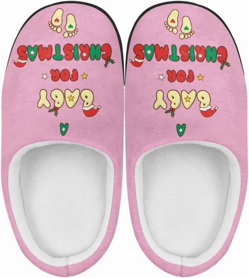 Christmas Plush Slippers for Kids Winter Warm Soft Flannel Cotton Slippers Furry Non-Slip House Outdoor Slippers for Child US 9-15