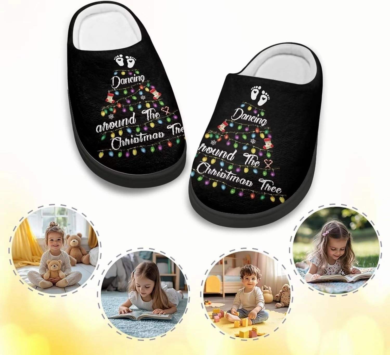 Christmas Plush Slippers for Kids Winter Warm Soft Flannel Cotton Slippers Furry Non-Slip House Outdoor Slippers for Child US 9-15