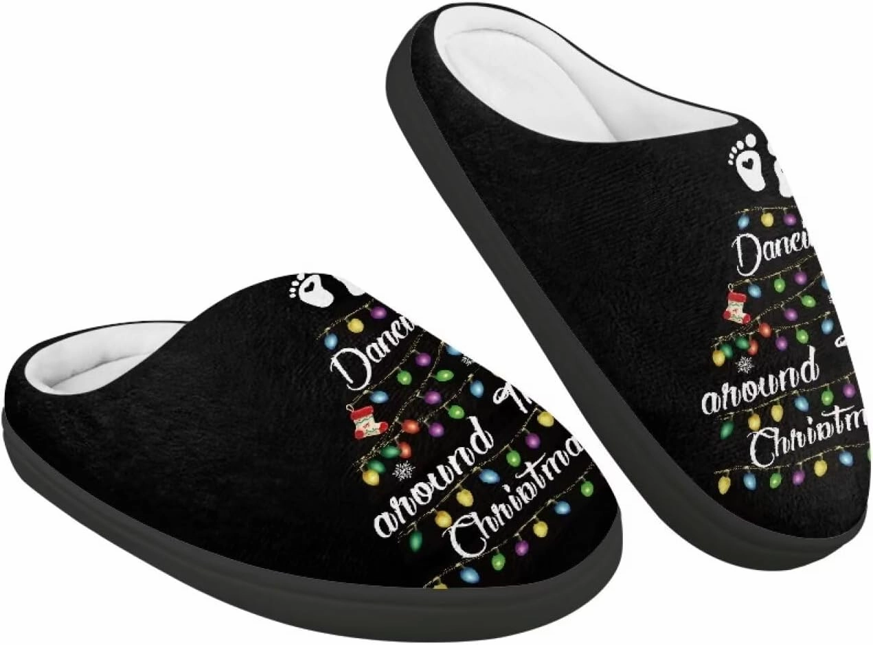 Christmas Plush Slippers for Kids Winter Warm Soft Flannel Cotton Slippers Furry Non-Slip House Outdoor Slippers for Child US 9-15