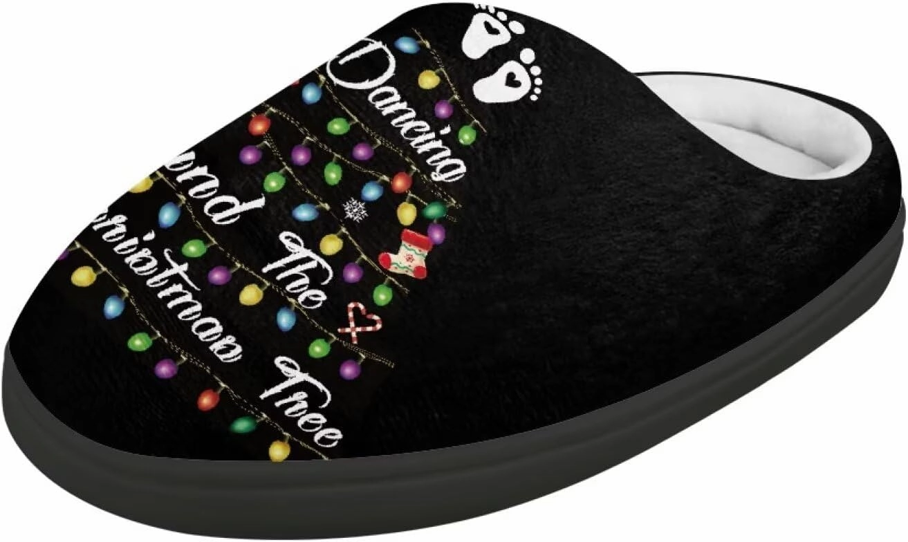 Christmas Plush Slippers for Kids Winter Warm Soft Flannel Cotton Slippers Furry Non-Slip House Outdoor Slippers for Child US 9-15
