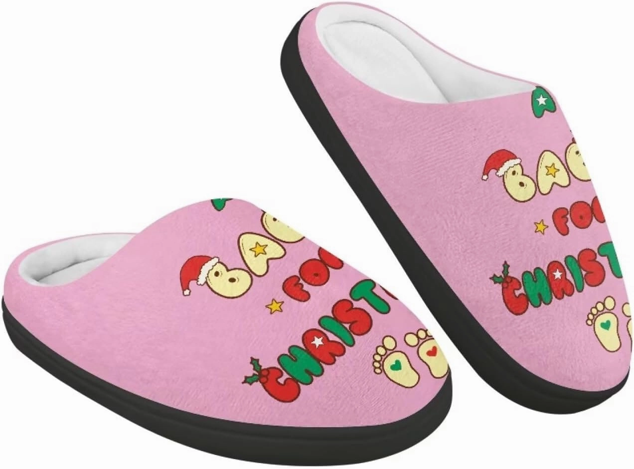 Christmas Plush Slippers for Kids Winter Warm Soft Flannel Cotton Slippers Furry Non-Slip House Outdoor Slippers for Child US 9-15