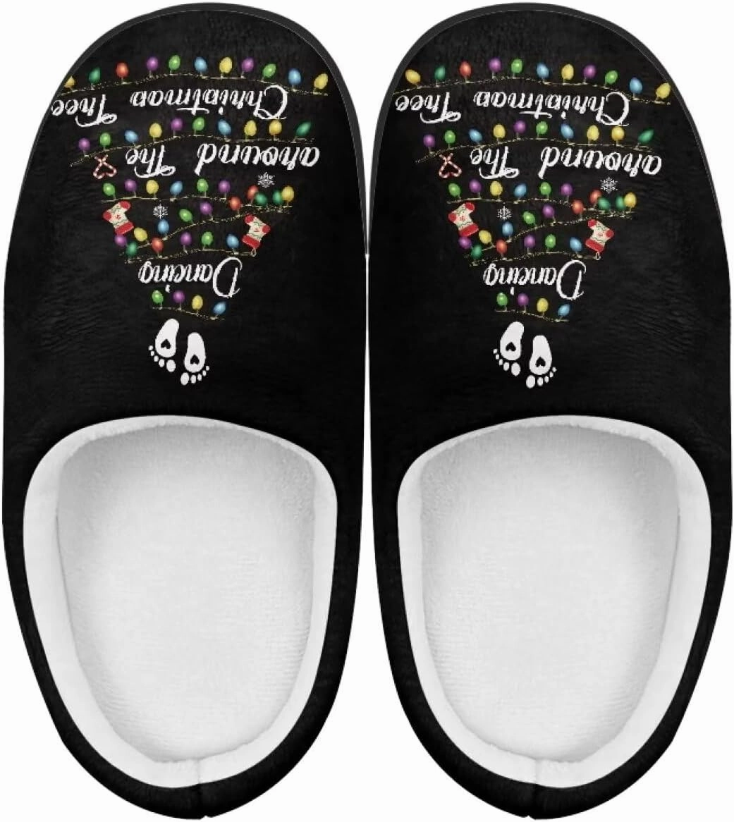 Christmas Plush Slippers for Kids Winter Warm Soft Flannel Cotton Slippers Furry Non-Slip House Outdoor Slippers for Child US 9-15
