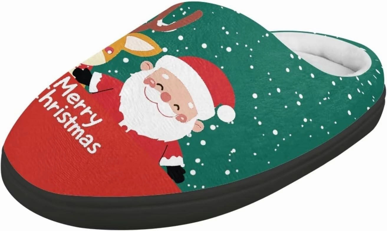 Christmas Plush Slippers for Kids Winter Warm Soft Flannel Cotton Slippers Furry Non-Slip House Outdoor Slippers for Child US 9-15