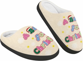Christmas Plush Slippers for Kids Winter Warm Soft Flannel Cotton Slippers Furry Non-Slip House Outdoor Slippers for Child US 9-15