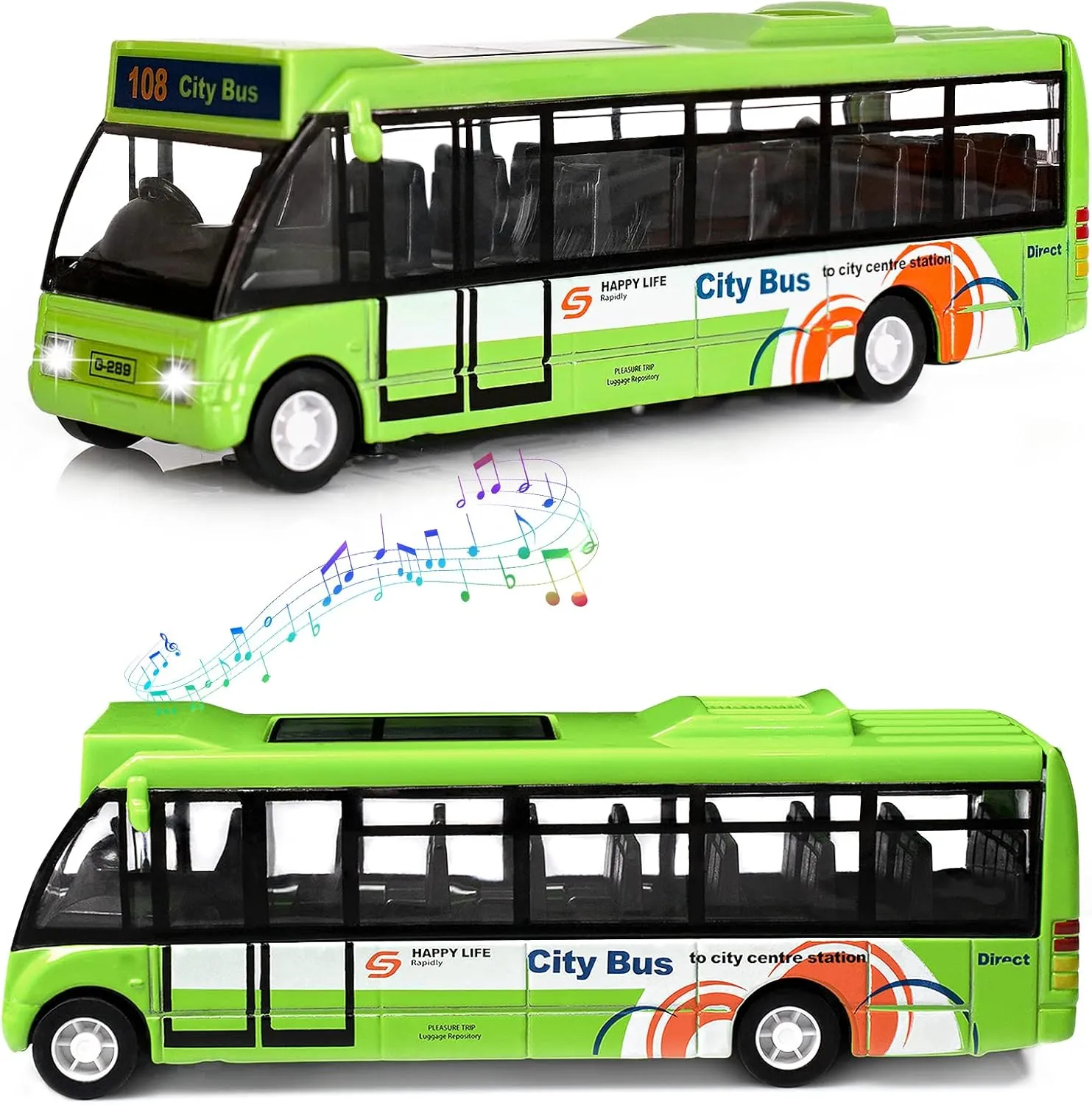 City Bus Toy for Kids, Die Cast City Stagecoach Buses Pull Back Play Vehicle with Sound and Light Up Metal Cars Model for Boys Girls Age 3  Years Old