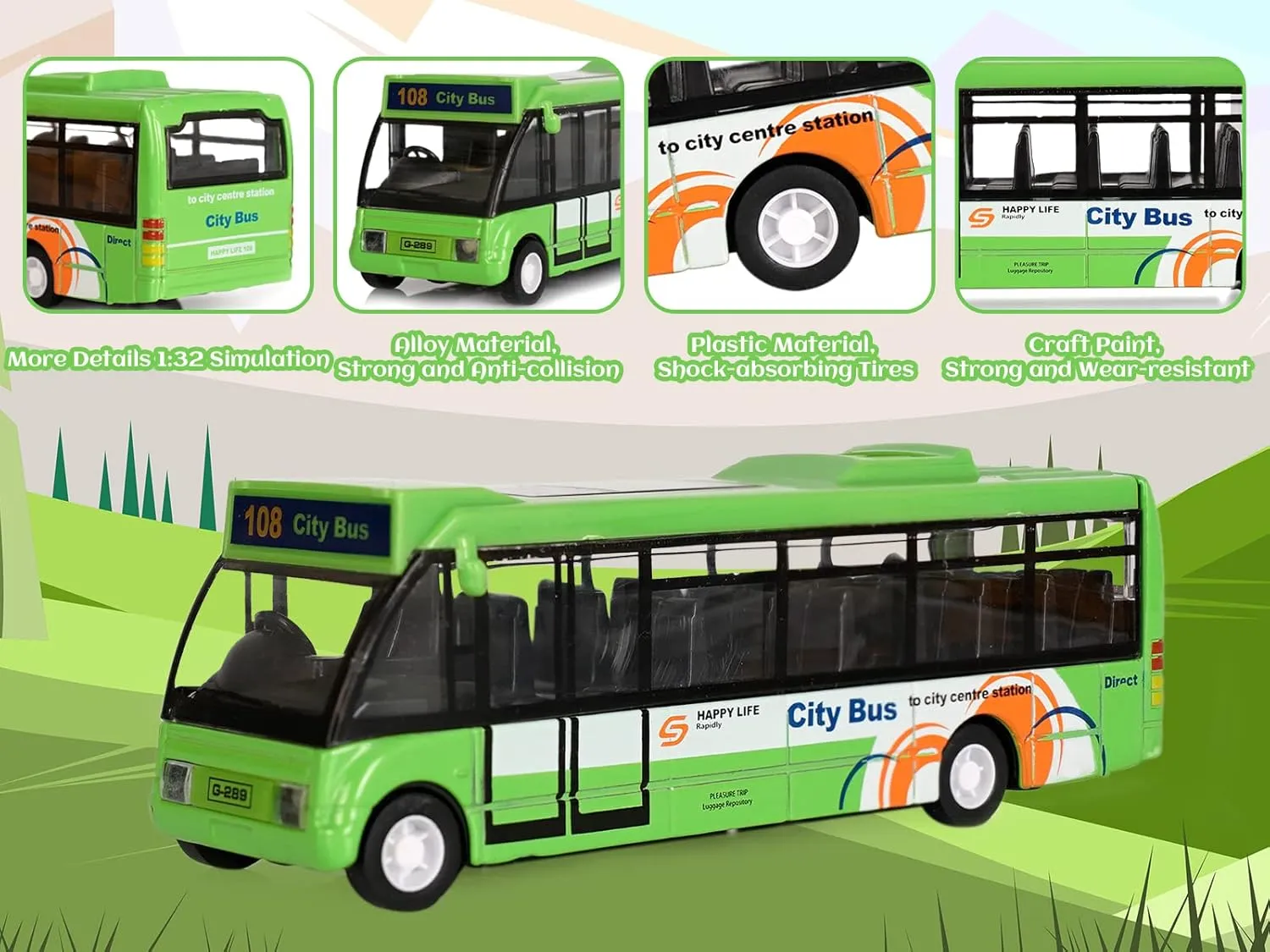 City Bus Toy for Kids, Die Cast City Stagecoach Buses Pull Back Play Vehicle with Sound and Light Up Metal Cars Model for Boys Girls Age 3  Years Old