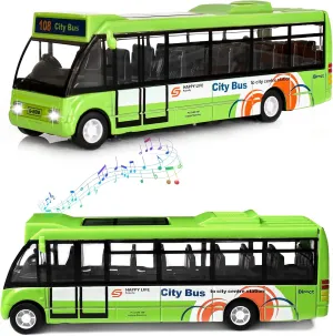 City Bus Toy for Kids, Die Cast City Stagecoach Buses Pull Back Play Vehicle with Sound and Light Up Metal Cars Model for Boys Girls Age 3  Years Old