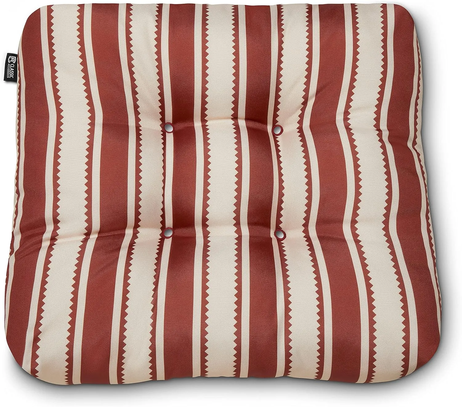 Classic Accessories Water-Resistant Square Patio Seat Cushions, 19 x 19 x 5 Inch, 2 Pack, Brick Sedona Stripe, Outdoor Seat Cushions