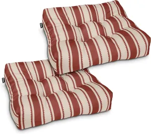 Classic Accessories Water-Resistant Square Patio Seat Cushions, 19 x 19 x 5 Inch, 2 Pack, Brick Sedona Stripe, Outdoor Seat Cushions