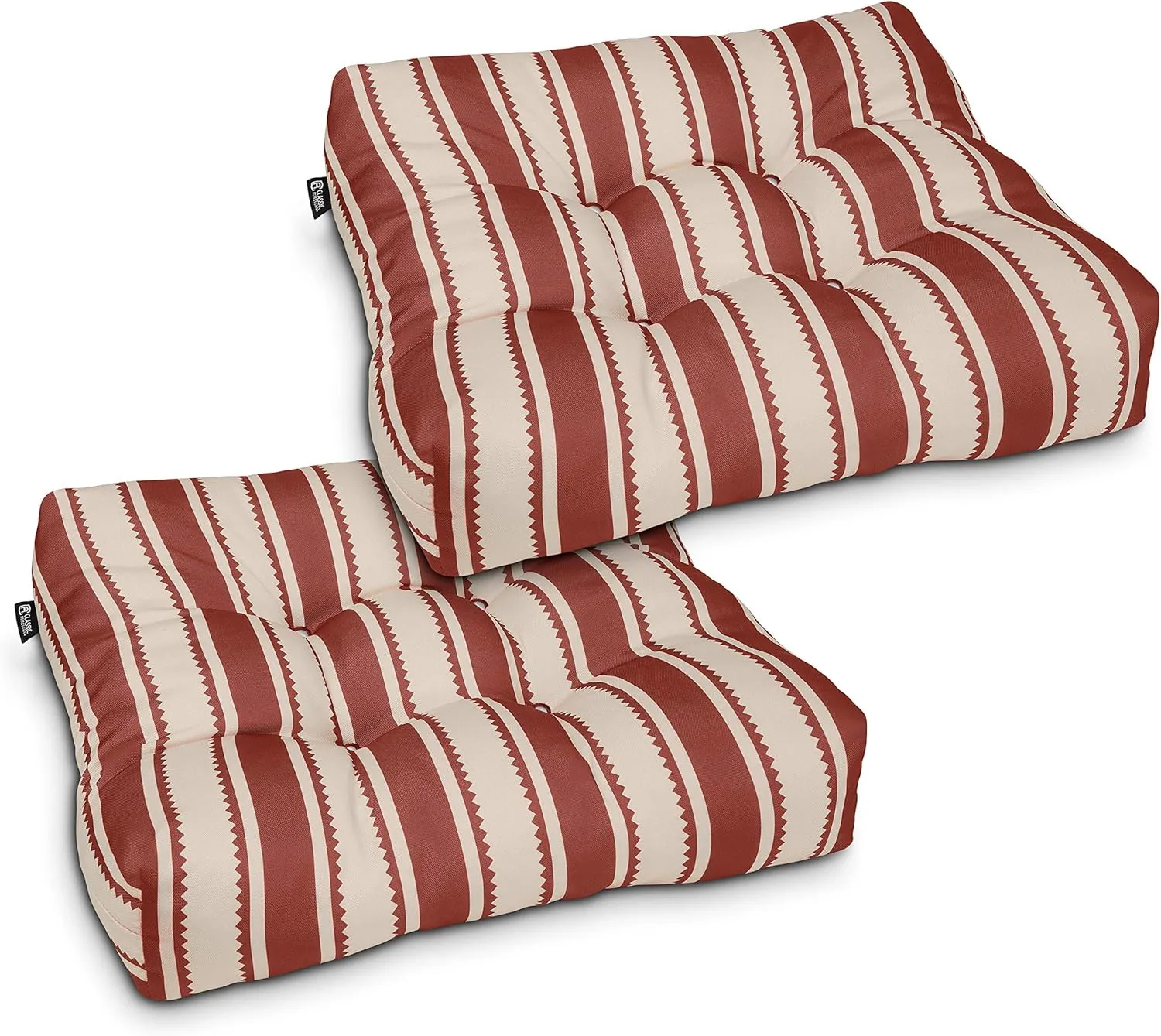 Classic Accessories Water-Resistant Square Patio Seat Cushions, 19 x 19 x 5 Inch, 2 Pack, Brick Sedona Stripe, Outdoor Seat Cushions