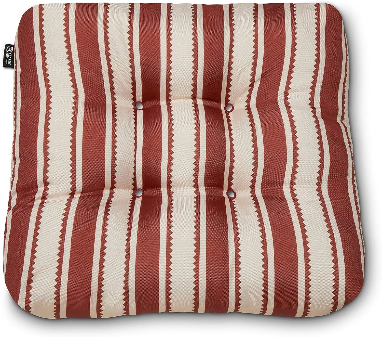 Classic Accessories Water-Resistant Square Patio Seat Cushions, 19 x 19 x 5 Inch, 2 Pack, Brick Sedona Stripe, Outdoor Seat Cushions