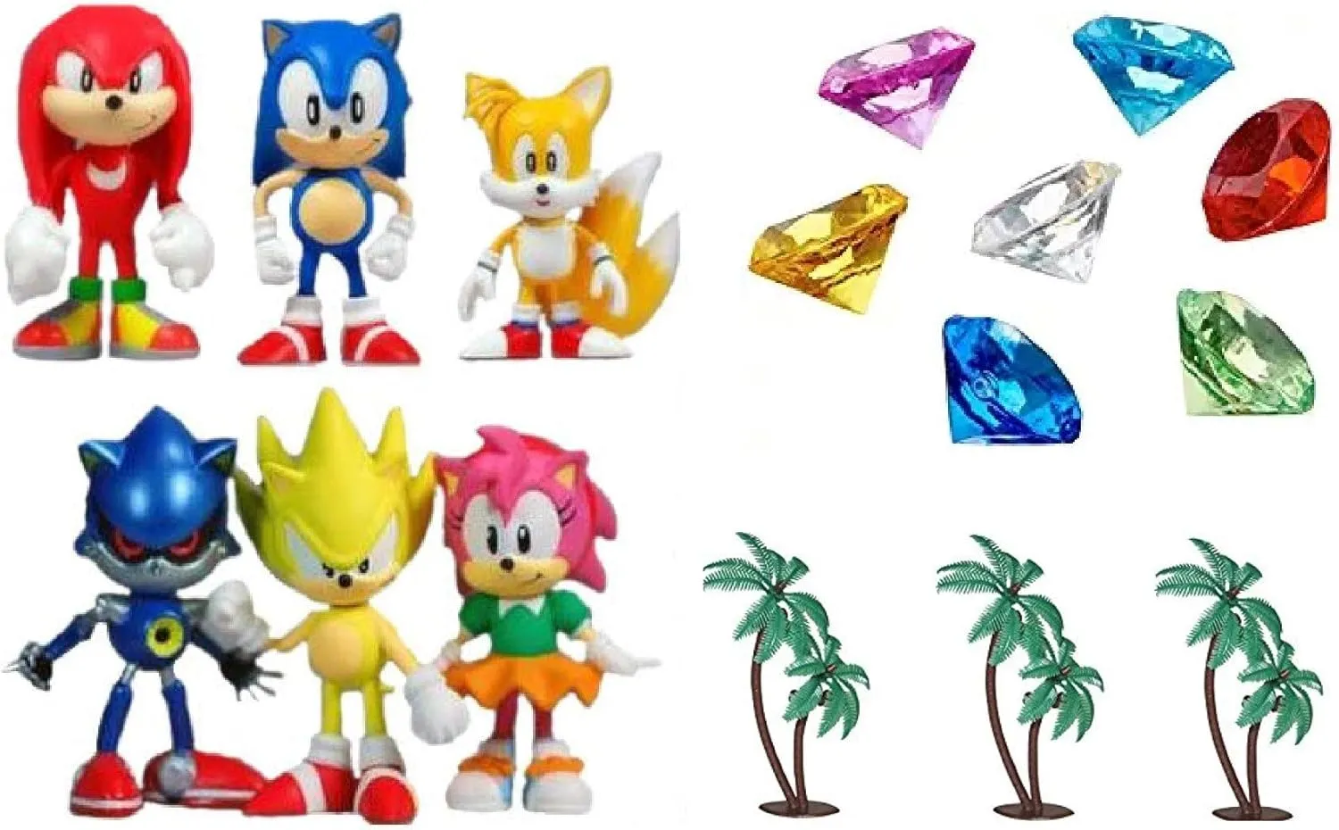 Classic Sonic 15-Piece Figure Play Set - Friends, Palm Trees, Sonic Gems