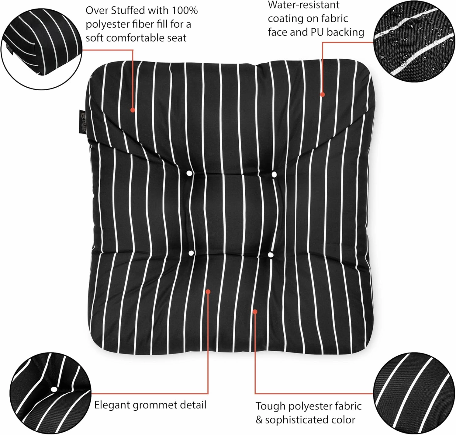Classic Accessories Outdoor Chair Cushion, 2 Pack, Black Ink, Stripe, 19"W, Outdoor Chair Cushions, Patio Chair Cushions, Patio Cushions