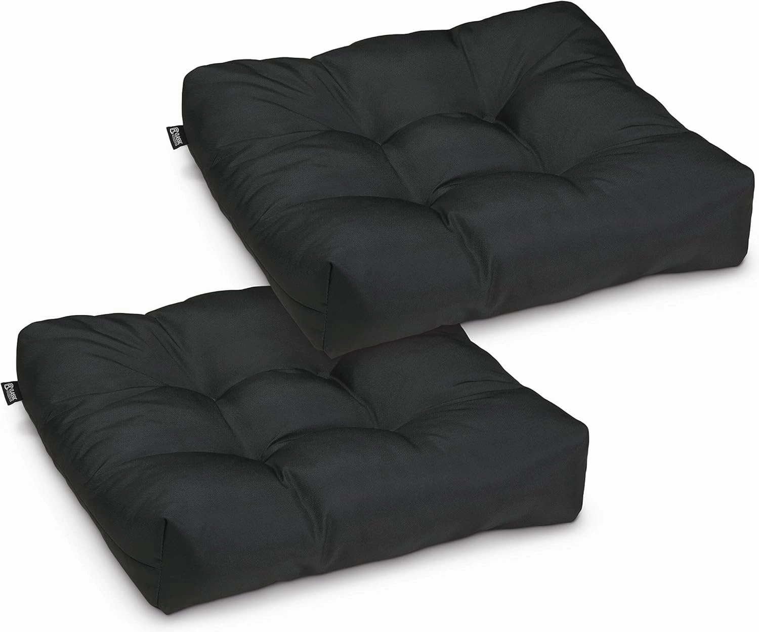 Classic Accessories Water-Resistant Square Patio Seat Cushions, 19 x 19 x 5 Inch, 2 Pack, Black, Outdoor Seat Cushions