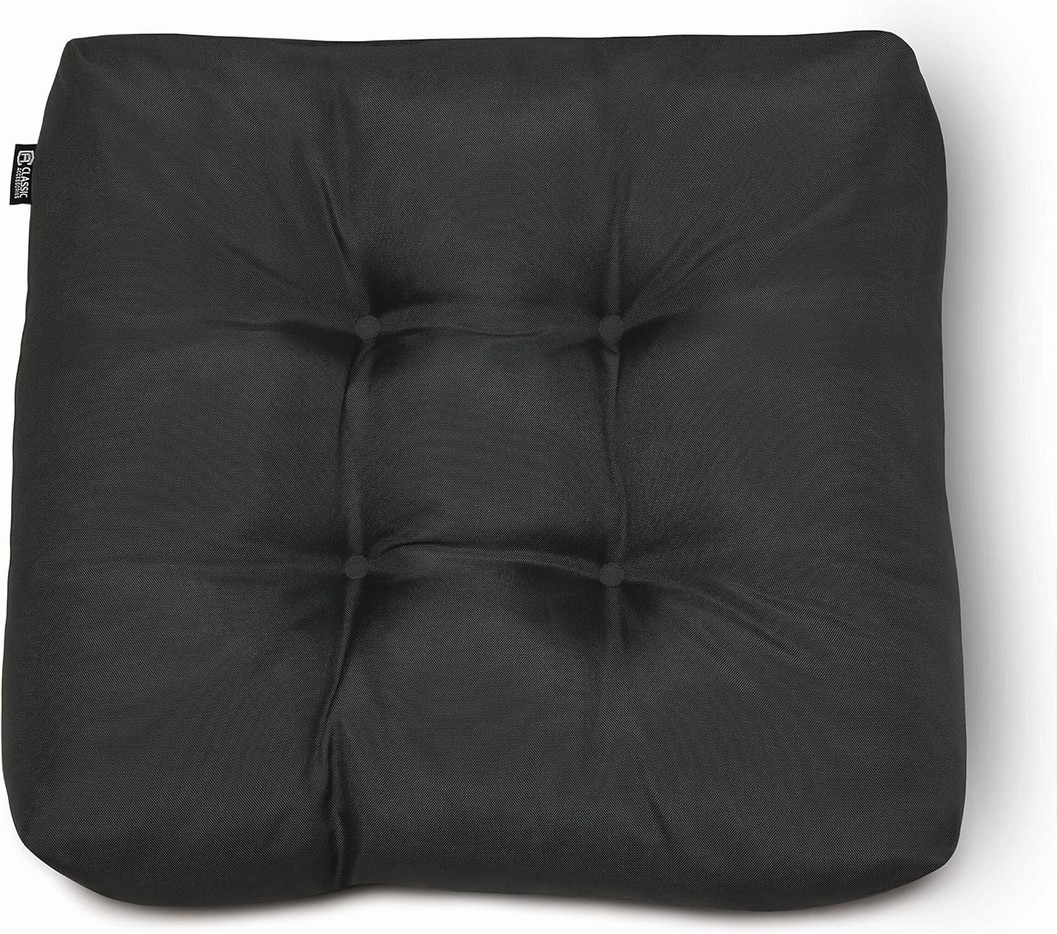 Classic Accessories Water-Resistant Square Patio Seat Cushions, 19 x 19 x 5 Inch, 2 Pack, Black, Outdoor Seat Cushions