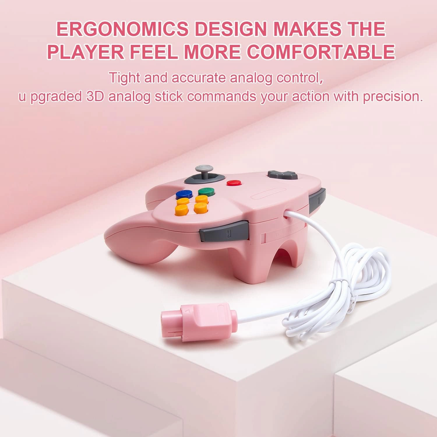 Classic N64 Controller, Retro N64 Wired Joystick Replacement Gamepad Controller for N64 System Video Games Console Pink