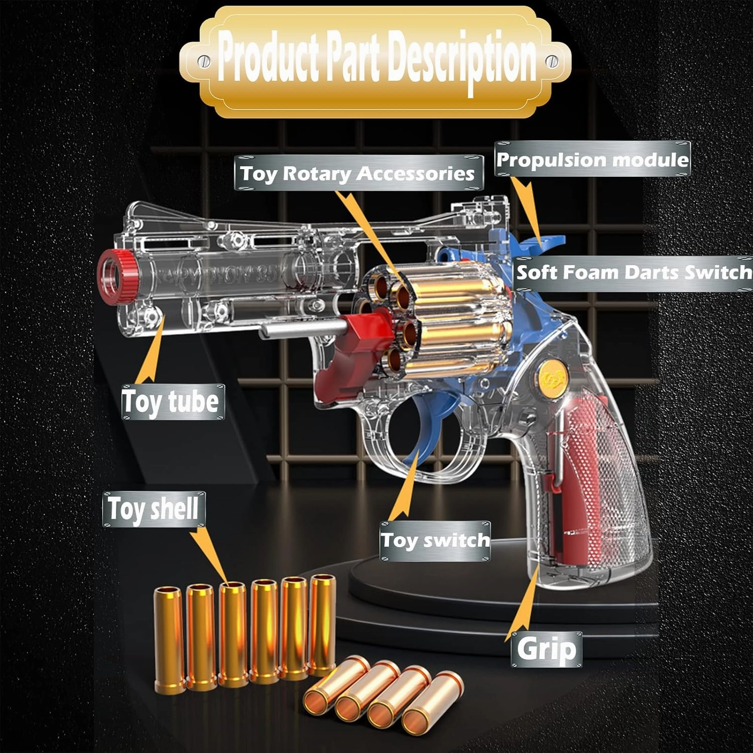 Clear Housing Toy Revolver Foam Blaster with Elite Soft Foam Darts for Nerf Guns Toys Gun Set for Kids Ages 5 6 7 8 Large