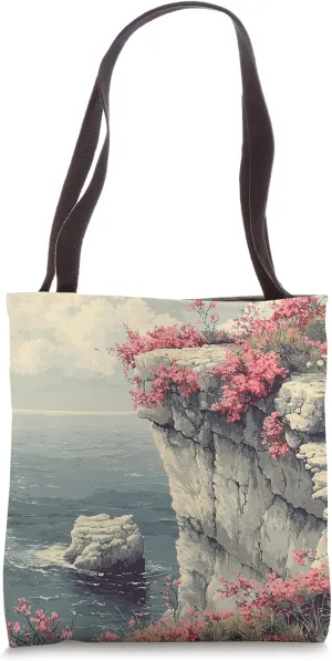 Cliffside With Flowering Shrubs Vintage Landscape Graphic Tote Bag