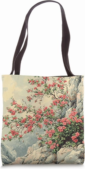 Cliffside With Flowering Shrubs Vintage Landscape Graphic Tote Bag