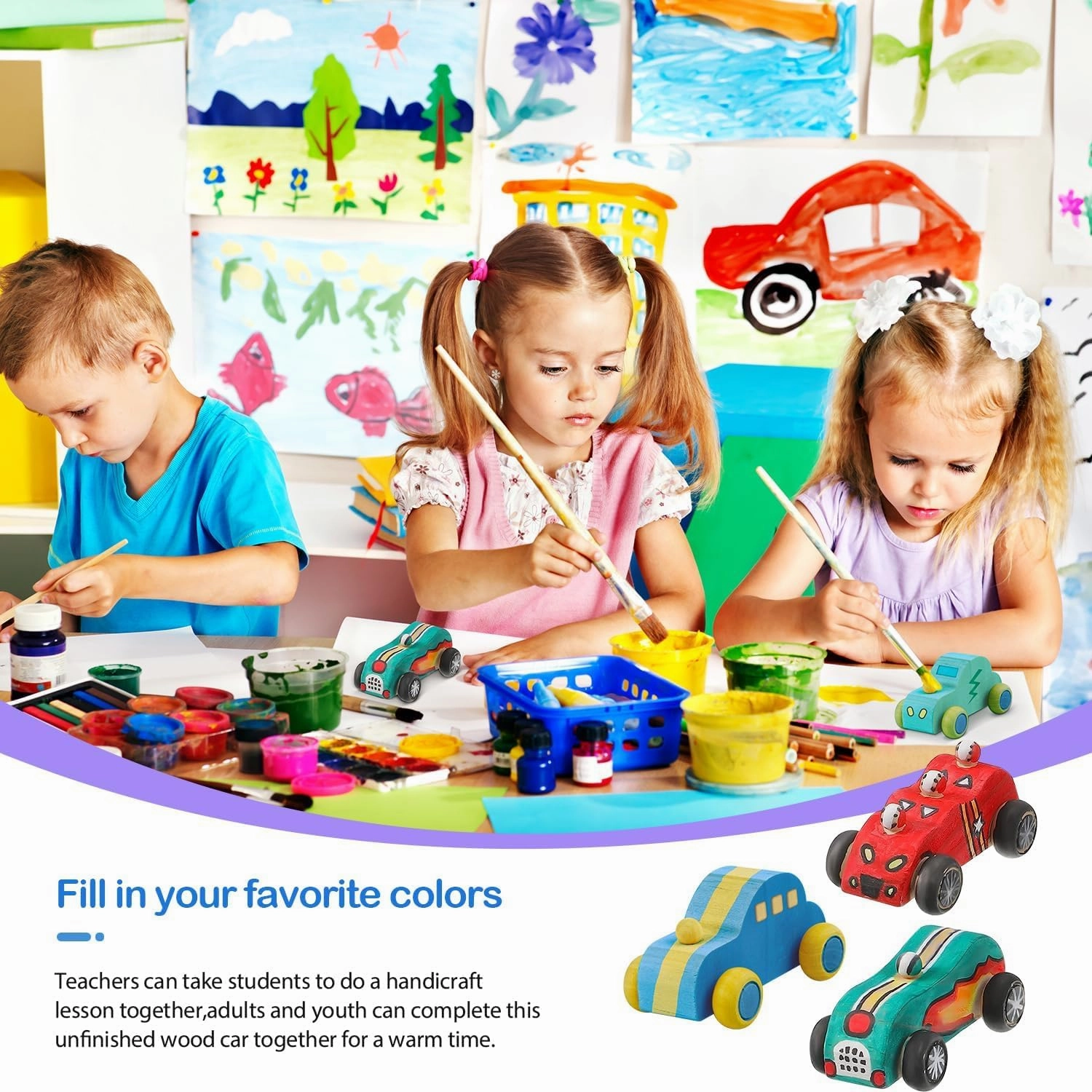 clothmile 24 Pieces DIY Wood Car Toys Unfinished Wooden Cars Toys Wooden Painting Blocks Crafts Kits for Christmas School Students Home Activities Craft Projects Easy Woodworking and Family Time Set