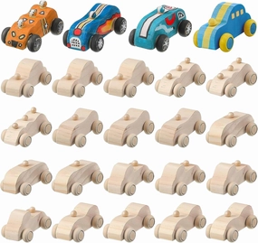 clothmile 24 Pieces DIY Wood Car Toys Unfinished Wooden Cars Toys Wooden Painting Blocks Crafts Kits for Christmas School Students Home Activities Craft Projects Easy Woodworking and Family Time Set