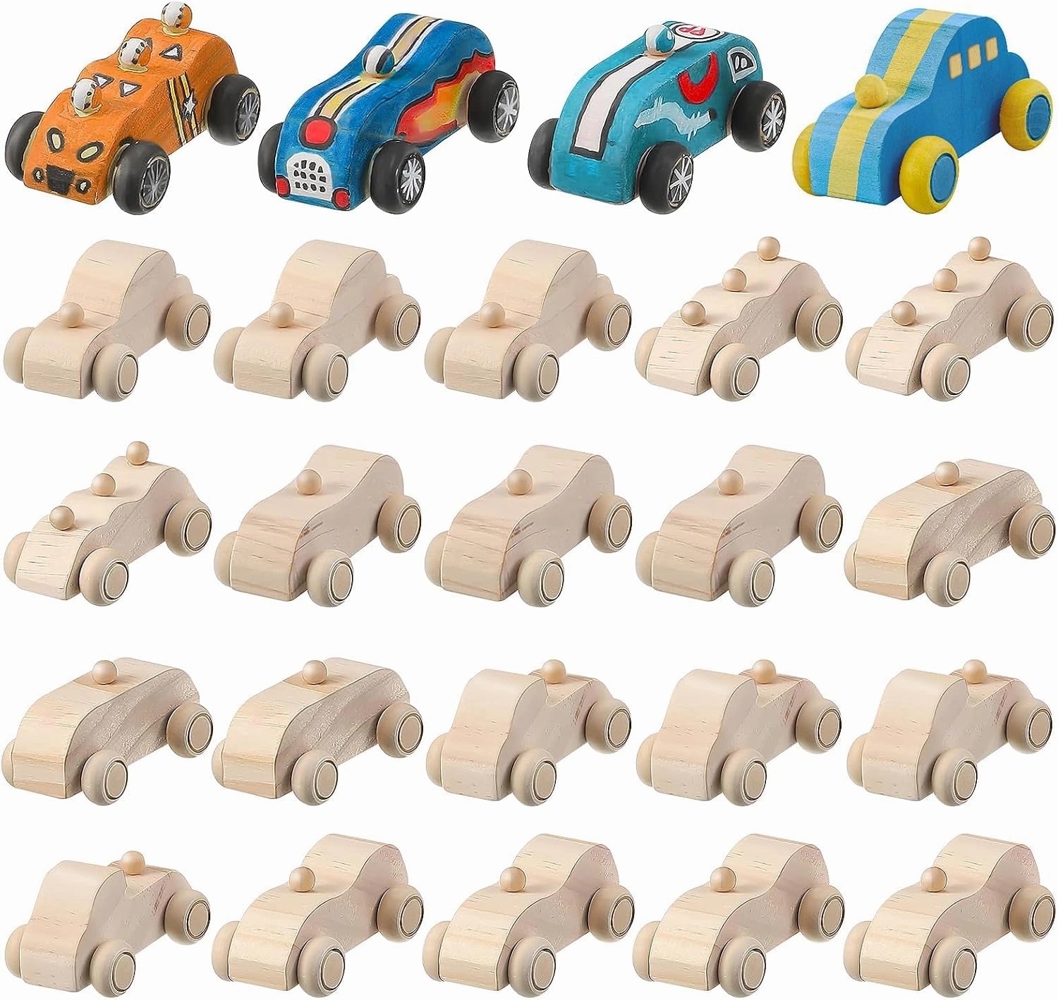 clothmile 24 Pieces DIY Wood Car Toys Unfinished Wooden Cars Toys Wooden Painting Blocks Crafts Kits for Christmas School Students Home Activities Craft Projects Easy Woodworking and Family Time Set