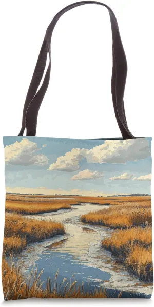 Coastal Marsh Vintage Landscape Graphic Tote Bag