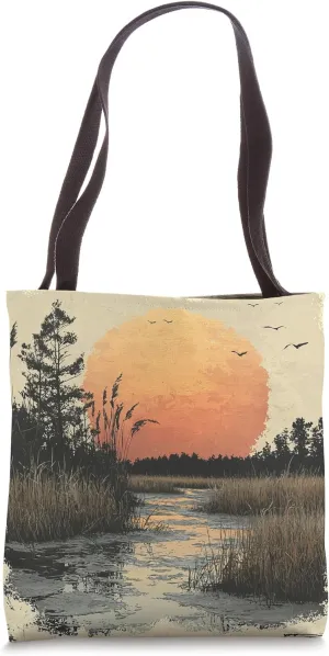 Coastal Marsh Vintage Landscape Graphic Tote Bag