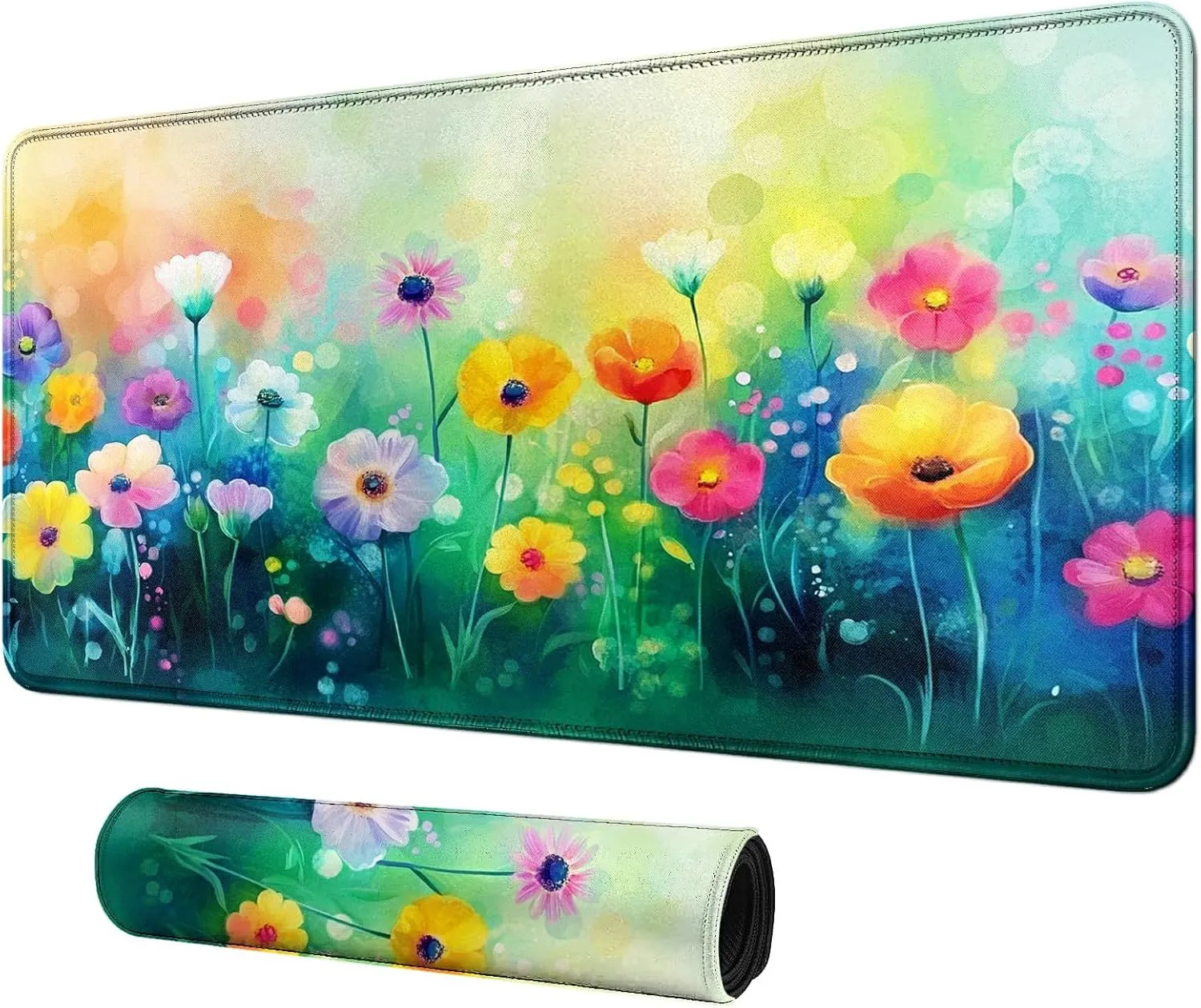 Colorful Flower Garden Theme Card Playmat Mat 23.6" x 13.8" for MTG & TCG Playmat Mouse Pad Game Mat Trading Card Game Table Mat Perfect for Card Games Video Games Computer Office