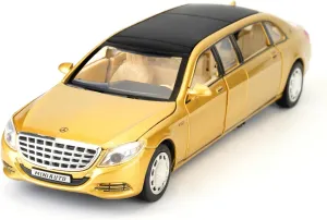 Compatible for 1:32 Benz Car Model, Die Cast Toy Car for Maybach S650 Stretch Limousine with Sound and Light, Zinc Alloy Pull Back Vehicle for Kids,Adults (Glod)