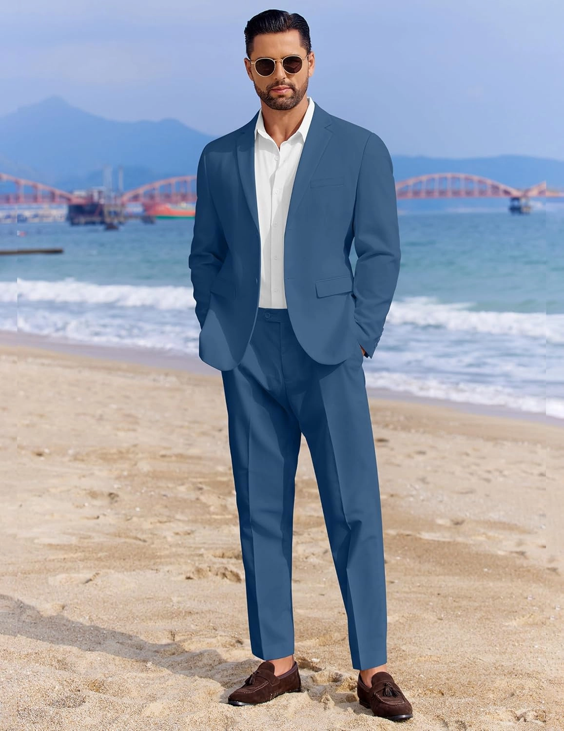COOFANDY Men's 2 Piece Linen Cotton Suits Set Casual Linen Lightweight Suit Summer Beach Wedding