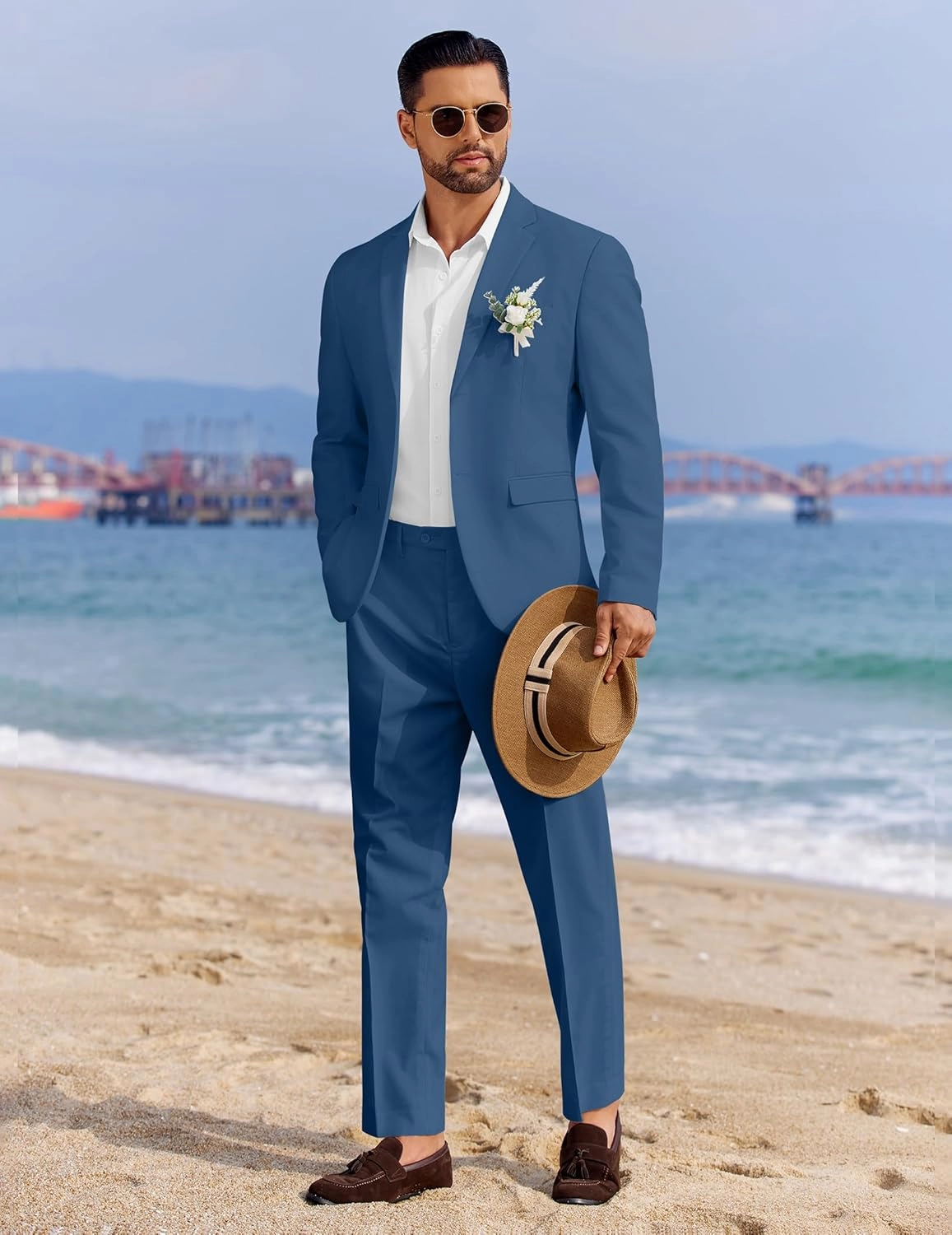COOFANDY Men's 2 Piece Linen Cotton Suits Set Casual Linen Lightweight Suit Summer Beach Wedding