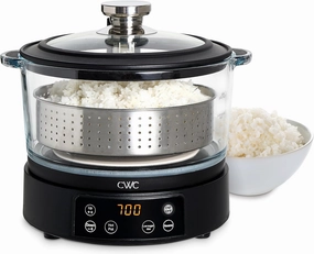 COOK WITH COLOR 8-Cup Multifunctional Smart Glass Rice Cooker, with Auto-Lift Basket, Low-Starch Cooking, Hotpot & Steamer, 700W Adjustable Wattage, Keep Warm Function, Black