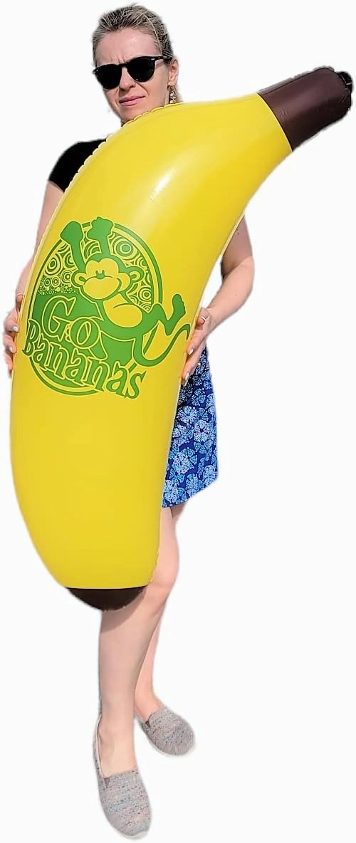 Cool Yellow Inflatable Banana (44") Vinyl. Safe Inflate Fruit. Pool Toy. Party Decoration.
