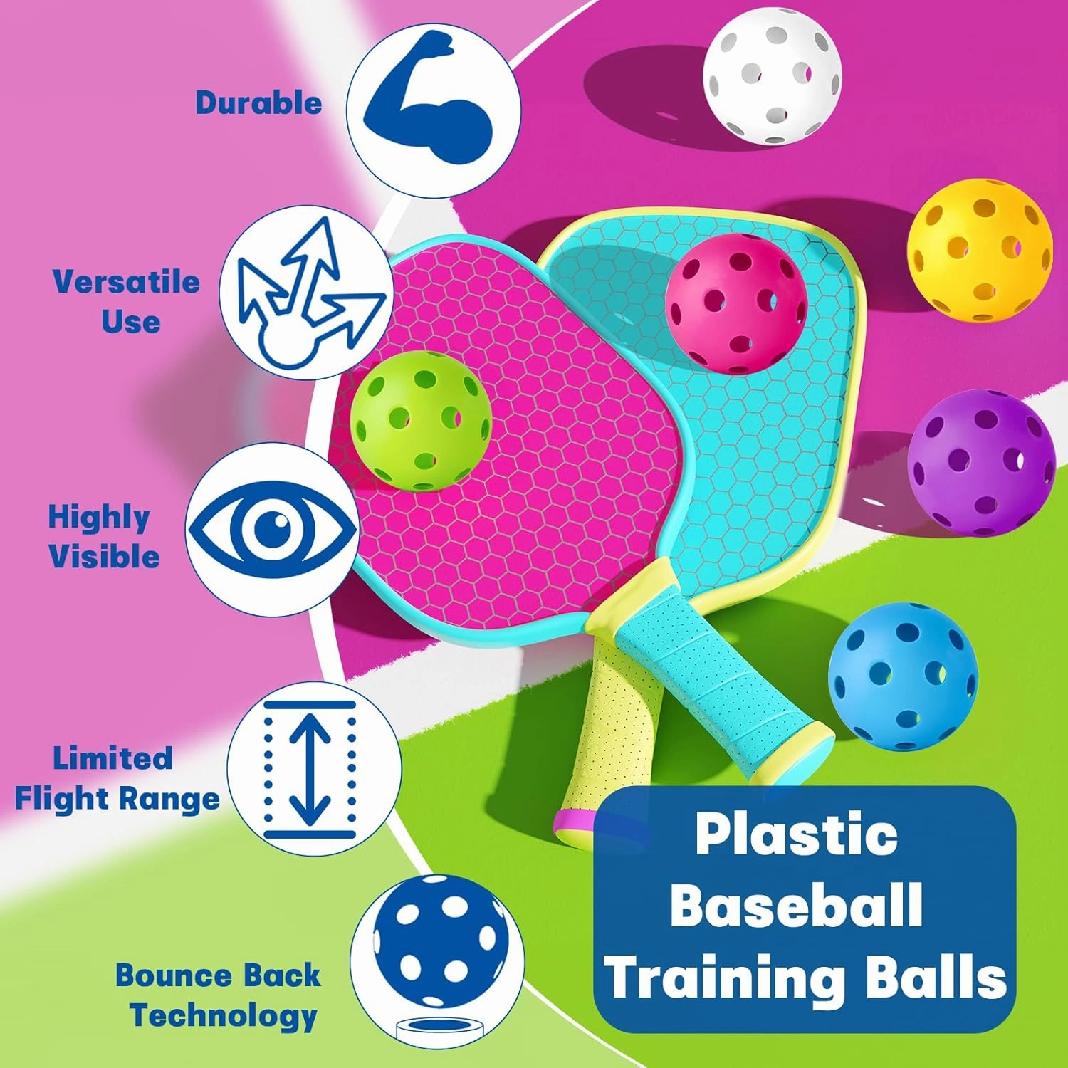 Coopay 12/100 Pack Baseball Practice Balls Plastic Training Balls Lightweight Hollow Softballs with a Drawstring Bag for Hitting, Baseball Training Indoor Outdoor Use